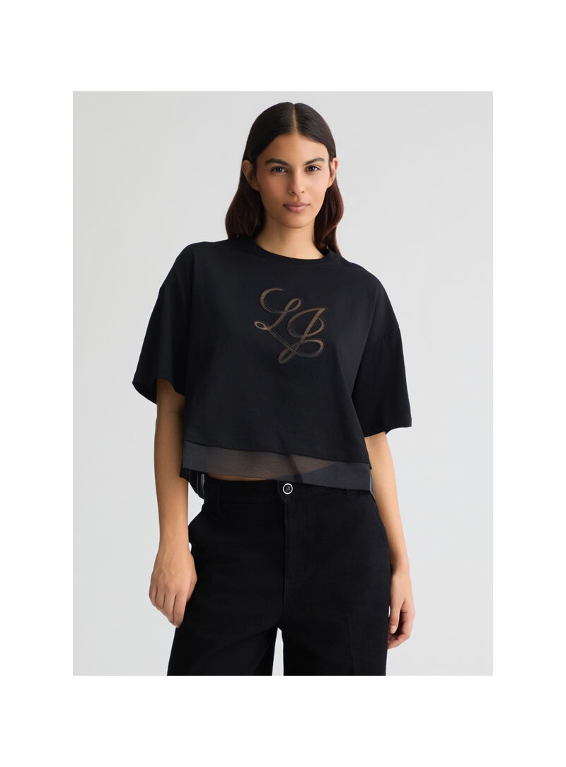 tricou-negru-cu-inserție-de-